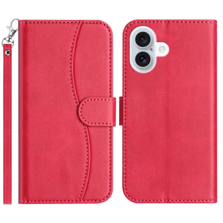 Dual-Folded S-shape Leather Phone Case, For iPhone 16, For iPhone 15 Pro Max, For iPhone 15 Pro, For iPhone 15 Plus