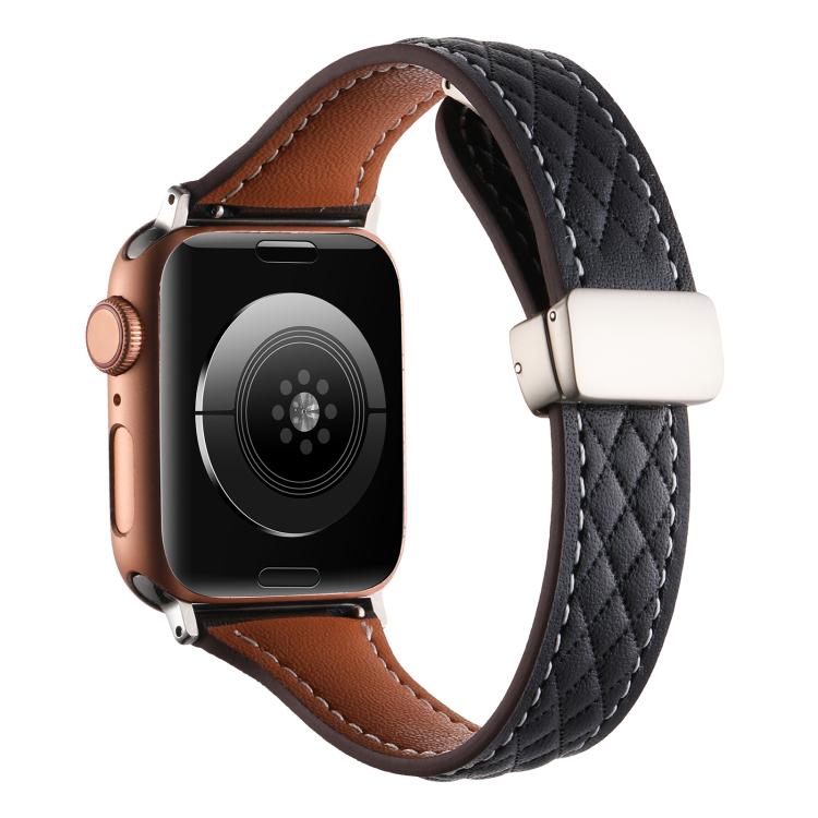 Kalebol Diamond Pattern Magnetic Buckle Leather Strap, For Apple Watch 46mm / 49mm / 45mm / 44mm, For Apple Watch 42mm / 41mm / 40mm / 38mm