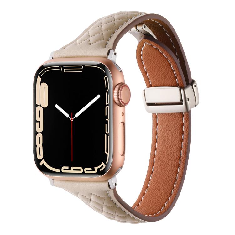Kalebol Diamond Pattern Magnetic Buckle Leather Strap, For Apple Watch 46mm / 49mm / 45mm / 44mm, For Apple Watch 42mm / 41mm / 40mm / 38mm