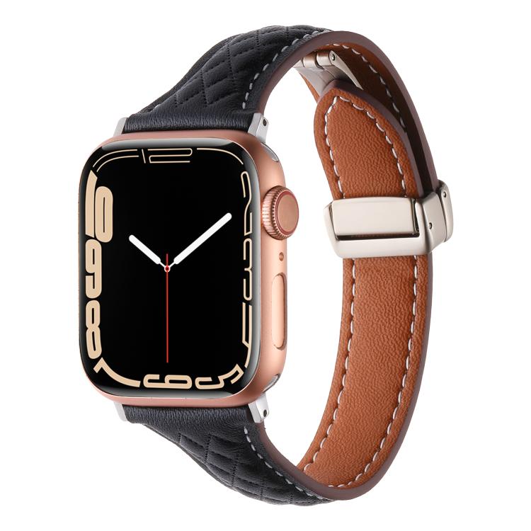 Kalebol Diamond Pattern Magnetic Buckle Leather Strap, For Apple Watch 46mm / 49mm / 45mm / 44mm, For Apple Watch 42mm / 41mm / 40mm / 38mm