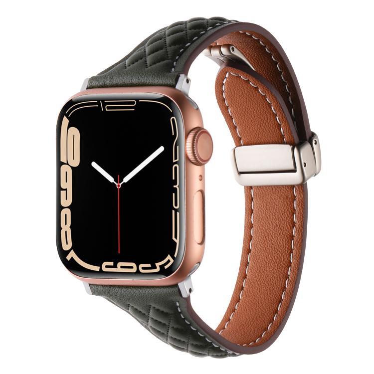 Kalebol Diamond Pattern Magnetic Buckle Leather Strap, For Apple Watch 46mm / 49mm / 45mm / 44mm, For Apple Watch 42mm / 41mm / 40mm / 38mm