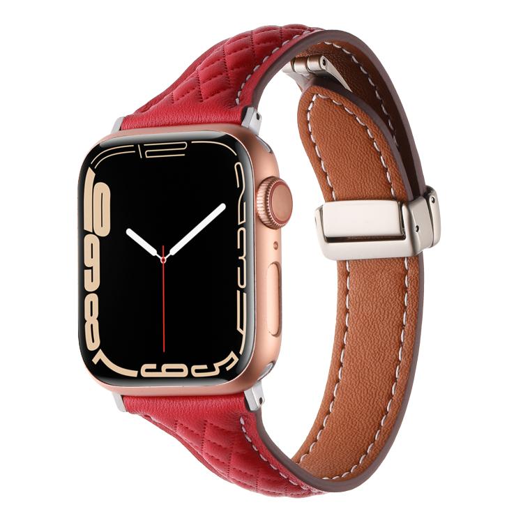 Kalebol Diamond Pattern Magnetic Buckle Leather Strap, For Apple Watch 46mm / 49mm / 45mm / 44mm, For Apple Watch 42mm / 41mm / 40mm / 38mm