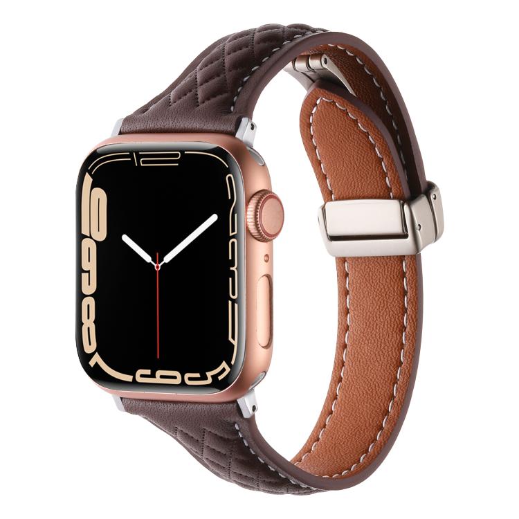 Kalebol Diamond Pattern Magnetic Buckle Leather Strap, For Apple Watch 46mm / 49mm / 45mm / 44mm, For Apple Watch 42mm / 41mm / 40mm / 38mm