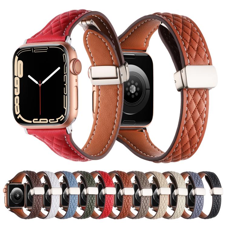Kalebol Diamond Pattern Magnetic Buckle Leather Strap, For Apple Watch 46mm / 49mm / 45mm / 44mm, For Apple Watch 42mm / 41mm / 40mm / 38mm