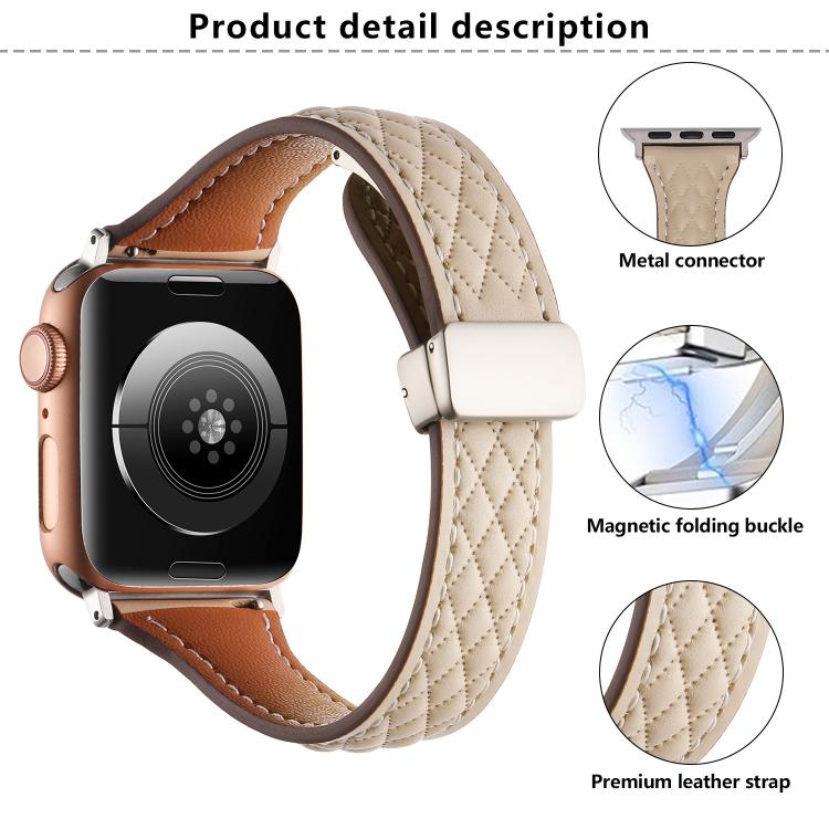 Kalebol Diamond Pattern Magnetic Buckle Leather Strap, For Apple Watch 46mm / 49mm / 45mm / 44mm, For Apple Watch 42mm / 41mm / 40mm / 38mm