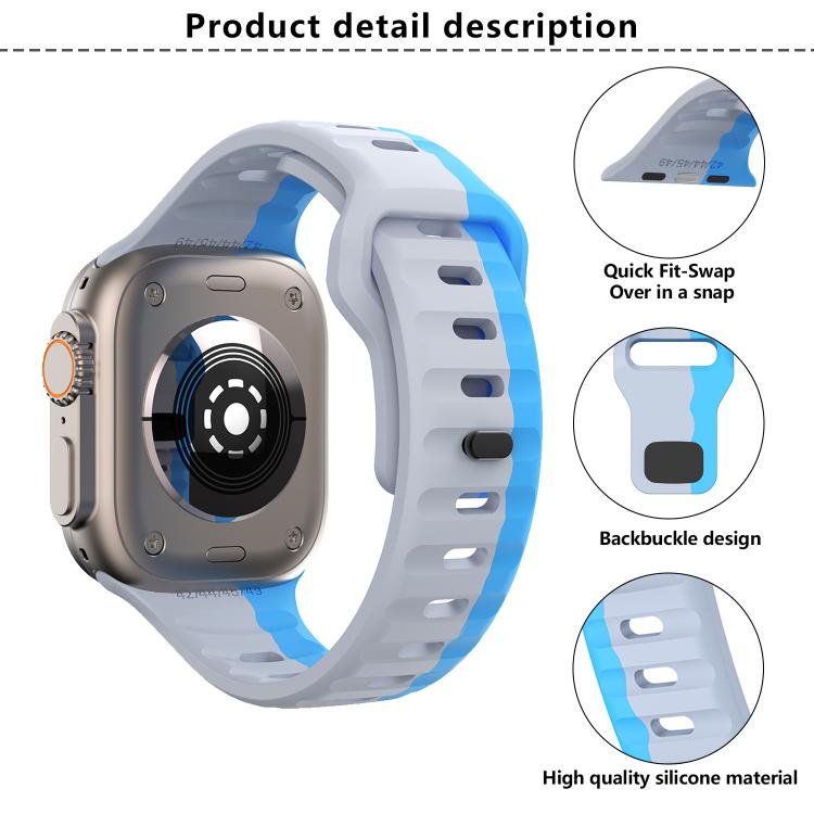 Kalebol Wave Reverse Buckle Two-color Silicone Strap, For Apple Watch 46mm / 49mm / 45mm / 44mm, For Apple Watch 42mm / 41mm / 40mm / 38mm