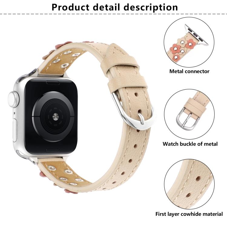 Kalebol Studded Flower Leather Strap, For Apple Watch 46mm / 49mm / 45mm / 44mm, For Apple Watch 42mm / 41mm / 40mm / 38mm
