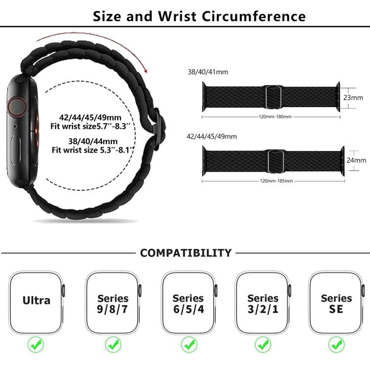 Kalebol Eight Buckle Wavy Braided Nylon Watch Band, For Apple Watch 46mm / 49mm / 45mm / 44mm