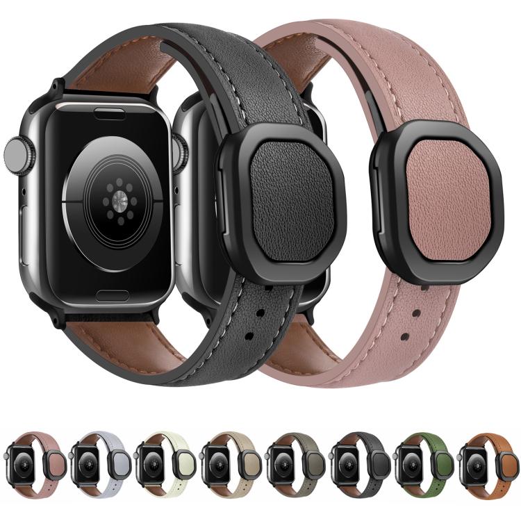 Kalebol Magnetic Fold Genuine Buckle Leather Watch Band, For Apple Watch 46mm / 49mm / 45mm / 44mm, For Apple Watch 42mm / 41mm / 40mm / 38mm