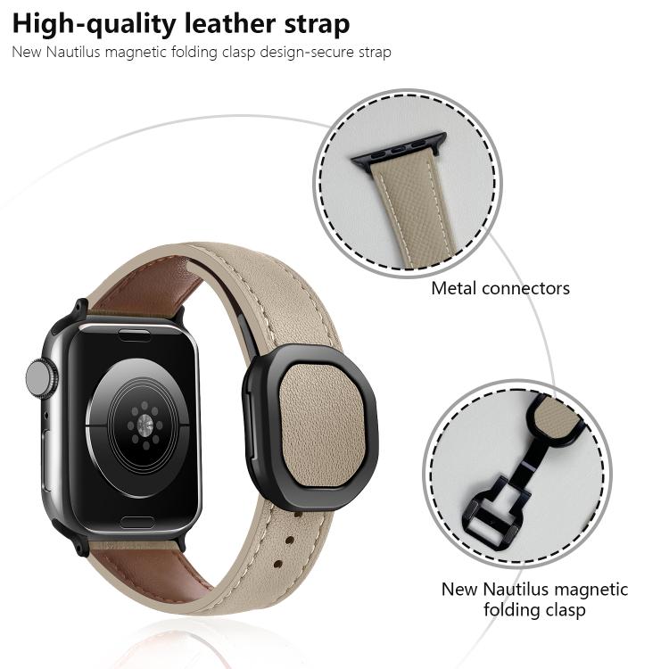 Kalebol Magnetic Fold Genuine Buckle Leather Watch Band, For Apple Watch 46mm / 49mm / 45mm / 44mm, For Apple Watch 42mm / 41mm / 40mm / 38mm