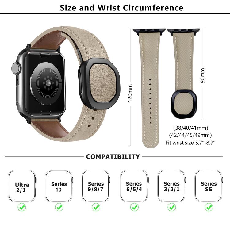 Kalebol Magnetic Fold Genuine Buckle Leather Watch Band, For Apple Watch 46mm / 49mm / 45mm / 44mm, For Apple Watch 42mm / 41mm / 40mm / 38mm