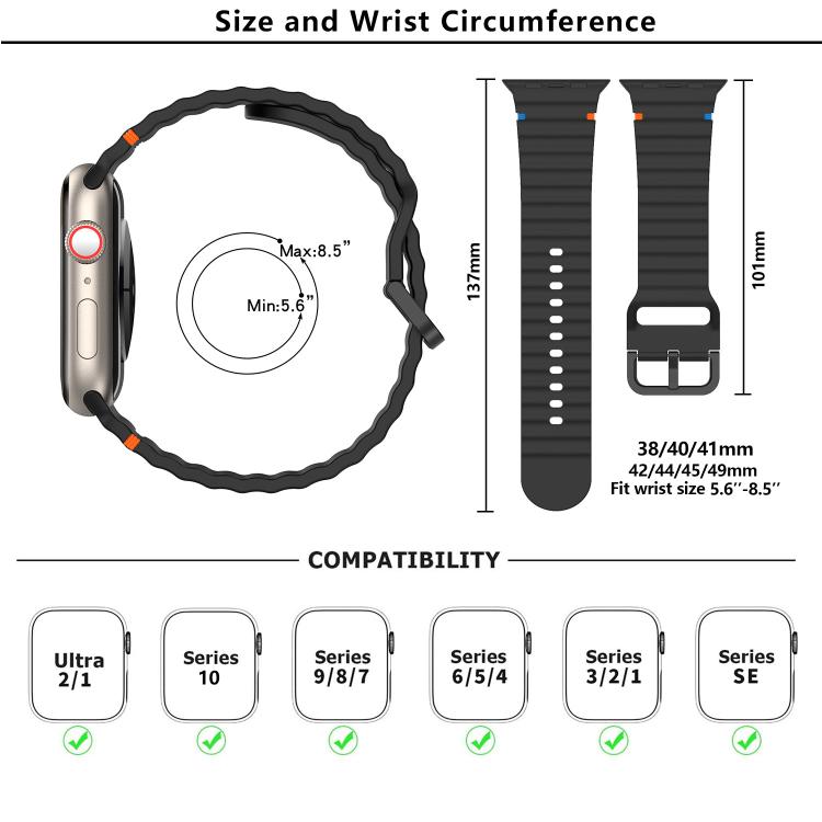 Kalebol Wavy Grain Stitched Silicone Watch Band, For Apple Watch 46mm / 49mm / 45mm / 44mm, For Apple Watch 42mm / 41mm / 40mm / 38mm