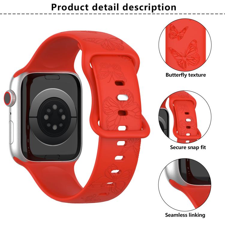 Kalebol 8-shaped Buckle Butterfly Embossed Silicone Watch Band, For Apple Watch 46mm / 49mm / 45mm / 44mm