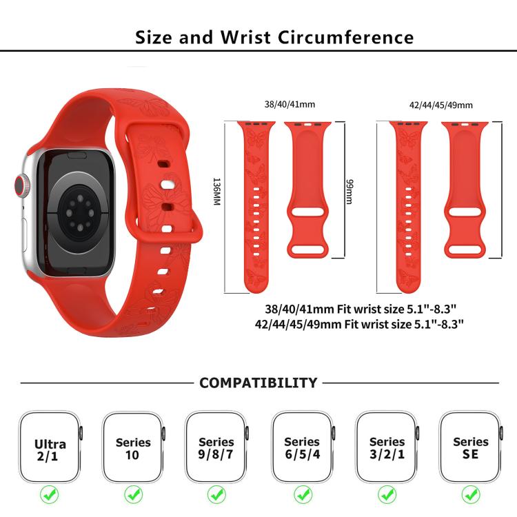 Kalebol 8-shaped Buckle Butterfly Embossed Silicone Watch Band, For Apple Watch 46mm / 49mm / 45mm / 44mm