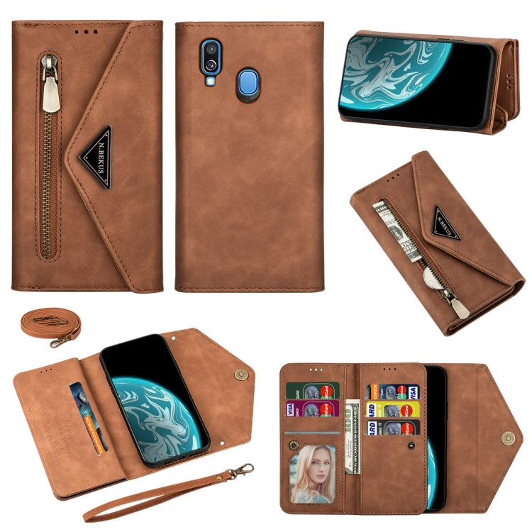 Skin Feel Zipper Horizontal Flip Leather Case with Holder & Card Slots & Photo Frame & Lanyard & Long Rope, For Samsung Galaxy A40, For Samsung Galaxy A50 / A50s / A30s, For Samsung Galaxy A70 / A70s
