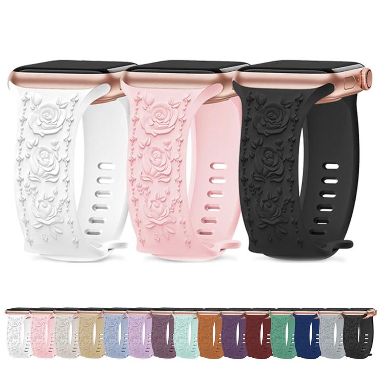 Kalebol 8-shaped Buckle Rose Embossed Silicone Watch Band, For Apple Watch 42mm / 41mm / 40mm / 38mm