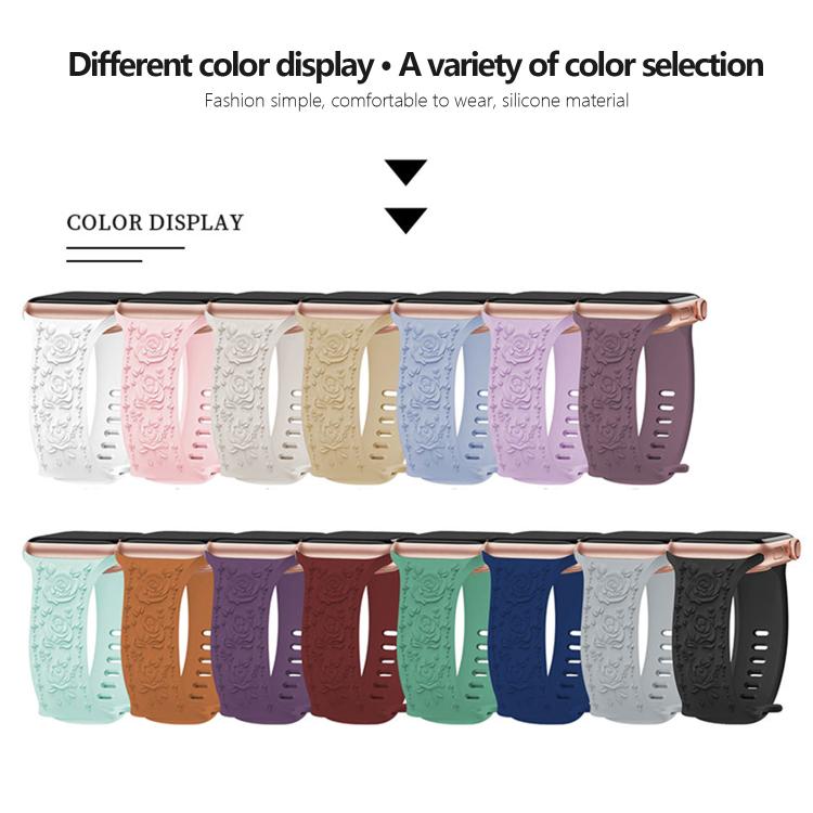Kalebol 8-shaped Buckle Rose Embossed Silicone Watch Band, For Apple Watch 46mm / 49mm / 45mm / 44mm