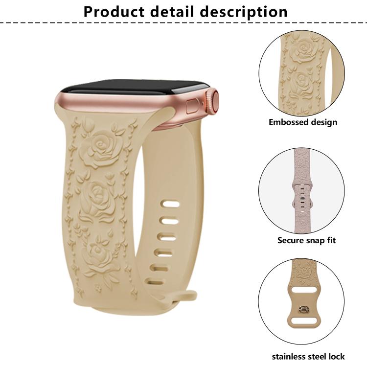 Kalebol 8-shaped Buckle Rose Embossed Silicone Watch Band, For Apple Watch 42mm / 41mm / 40mm / 38mm