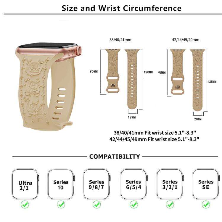 Kalebol 8-shaped Buckle Rose Embossed Silicone Watch Band, For Apple Watch 46mm / 49mm / 45mm / 44mm