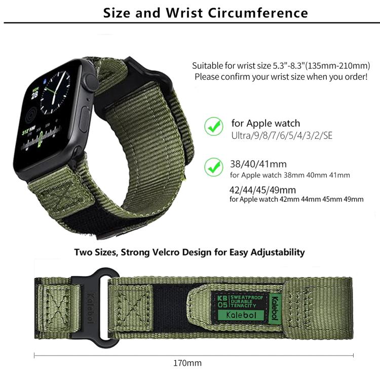 Kalebol Canvas Nylon Hook and Loop Watch Band, For Apple Watch 46mm / 49mm / 45mm / 44mm, For Apple Watch 42mm / 41mm / 40mm / 38mm