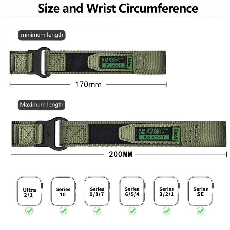 Kalebol Canvas Nylon Hook and Loop Watch Band, For Apple Watch 46mm / 49mm / 45mm / 44mm, For Apple Watch 42mm / 41mm / 40mm / 38mm
