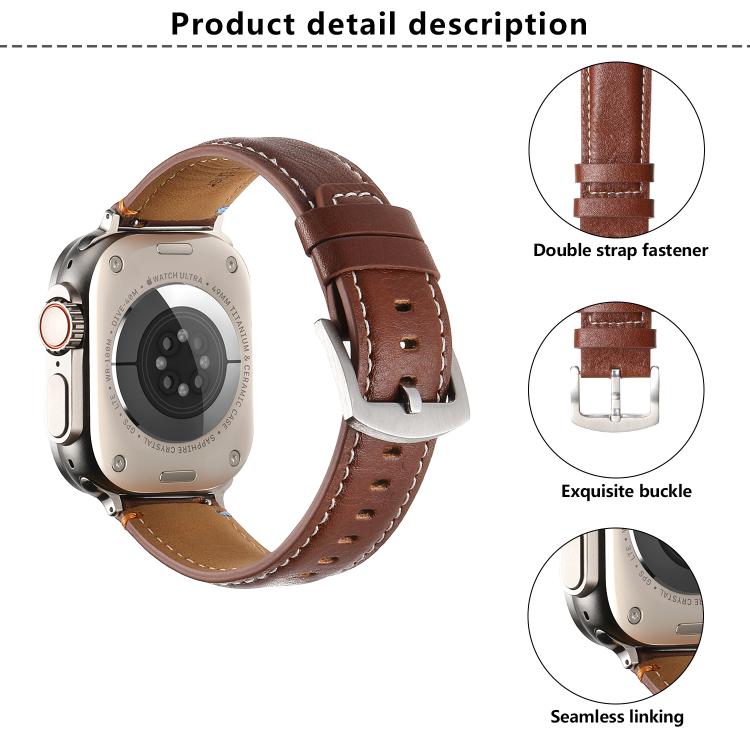 Kalebol Stitched Genuine Leather Watch Band, For Apple Watch 46mm / 49mm / 45mm / 44mm, For Apple Watch 42mm / 41mm / 40mm / 38mm