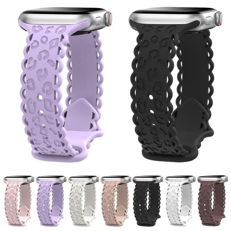 Lace Laser Engraved Leopard Silicone Watch Band, For Apple Watch 46mm / 49mm / 45mm / 44mm, For Apple Watch 42mm / 41mm / 40mm / 38mm