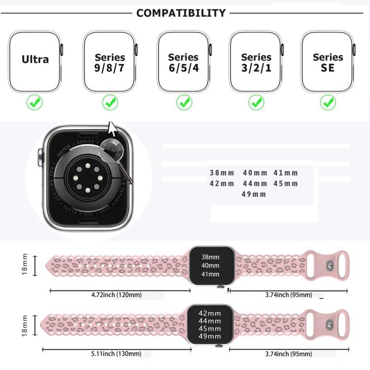 Lace Laser Engraved Leopard Silicone Watch Band, For Apple Watch 46mm / 49mm / 45mm / 44mm, For Apple Watch 42mm / 41mm / 40mm / 38mm