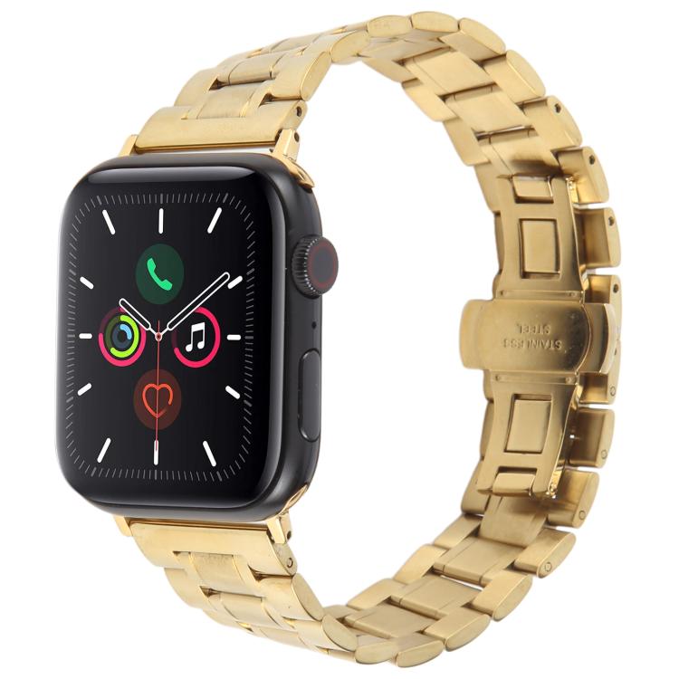 Butterfly Buckle New Five Beads Stainless Steel Watch Band, For Apple Watch 46mm / 49mm / 45mm / 44mm, For Apple Watch 42mm / 41mm / 40mm / 38mm