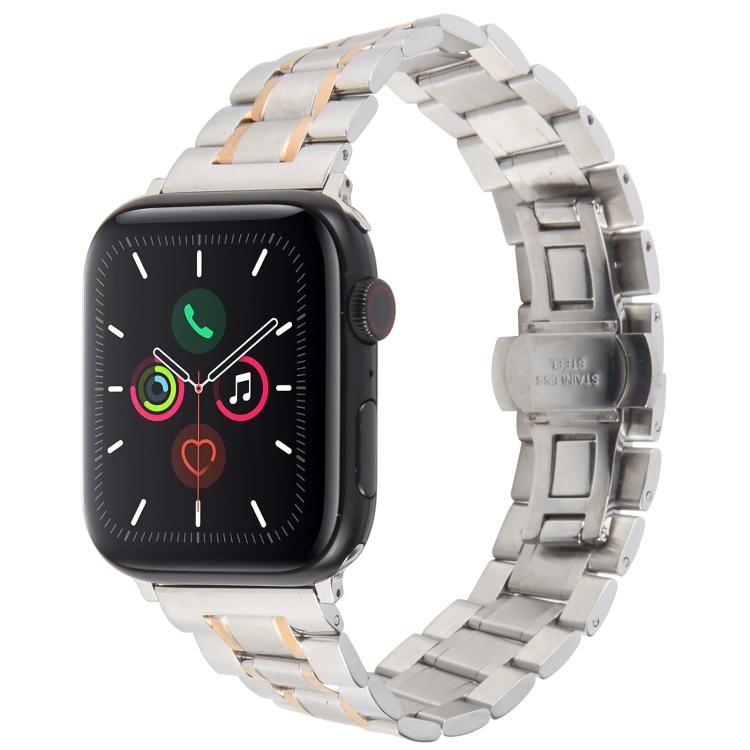 Butterfly Buckle New Five Beads Stainless Steel Watch Band, For Apple Watch 46mm / 49mm / 45mm / 44mm, For Apple Watch 42mm / 41mm / 40mm / 38mm