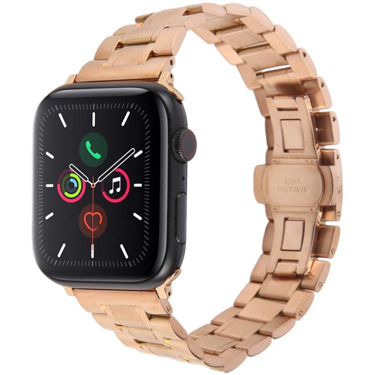 Butterfly Buckle New Five Beads Stainless Steel Watch Band, For Apple Watch 46mm / 49mm / 45mm / 44mm, For Apple Watch 42mm / 41mm / 40mm / 38mm