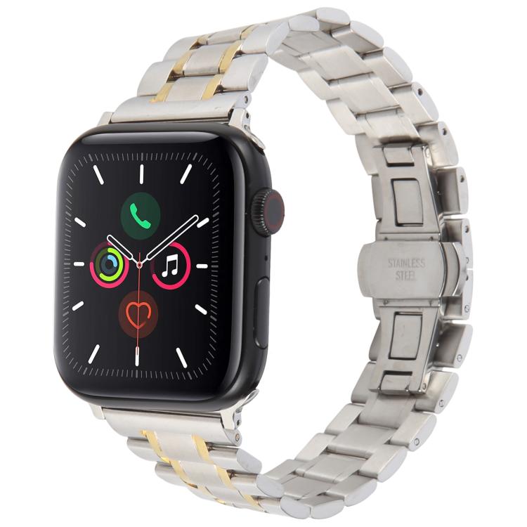 Butterfly Buckle New Five Beads Stainless Steel Watch Band, For Apple Watch 46mm / 49mm / 45mm / 44mm, For Apple Watch 42mm / 41mm / 40mm / 38mm