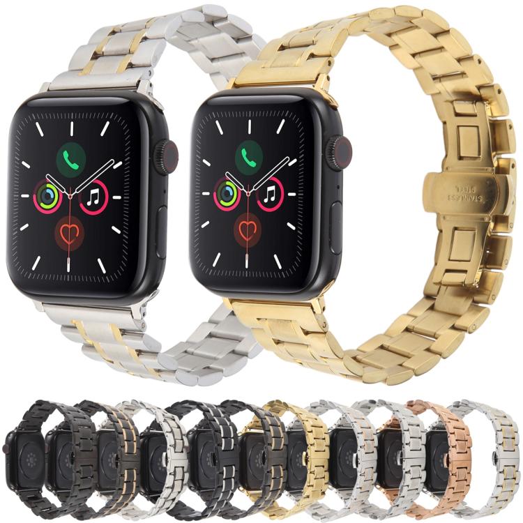 Butterfly Buckle New Five Beads Stainless Steel Watch Band, For Apple Watch 46mm / 49mm / 45mm / 44mm, For Apple Watch 42mm / 41mm / 40mm / 38mm