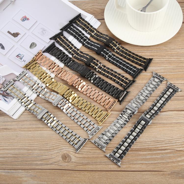 Butterfly Buckle New Five Beads Stainless Steel Watch Band, For Apple Watch 46mm / 49mm / 45mm / 44mm, For Apple Watch 42mm / 41mm / 40mm / 38mm