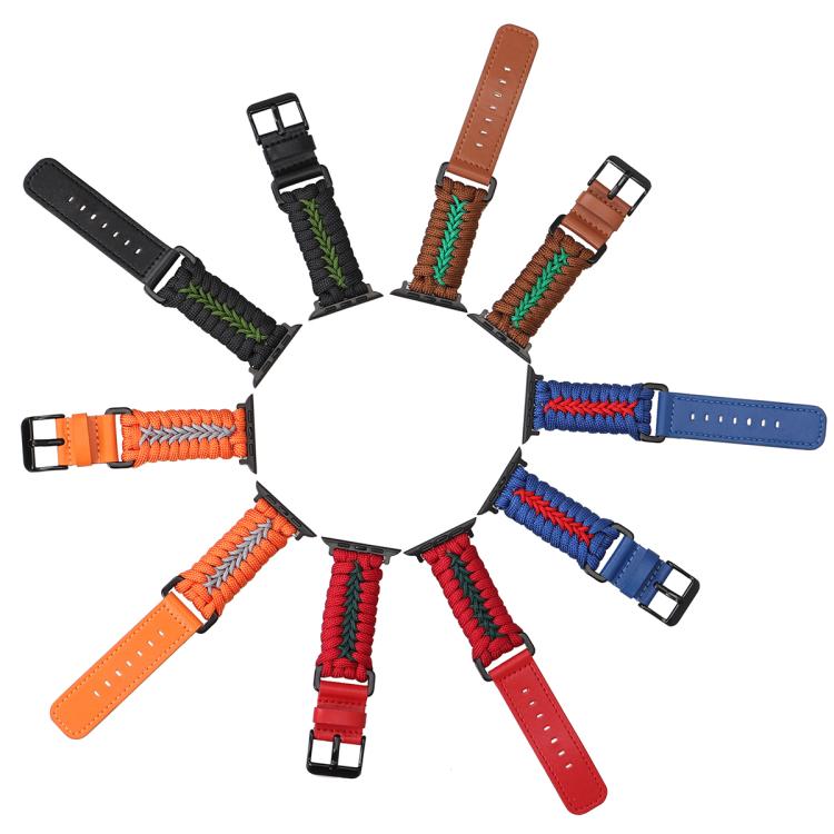 Double Leather Buckle Paracord Nylon Watch Band, For Apple Watch 46mm / 49mm / 45mm / 44mm, For Apple Watch 42mm / 41mm / 40mm / 38mm