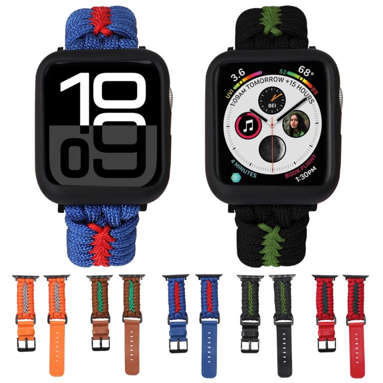 Double Leather Buckle Paracord Nylon Watch Band, For Apple Watch 46mm / 49mm / 45mm / 44mm, For Apple Watch 42mm / 41mm / 40mm / 38mm