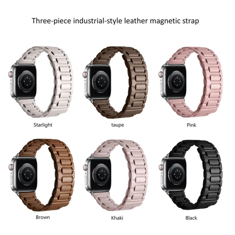 I-shaped Three-piece Leather Magnetic Watch Band, For Apple Watch 46mm / 49mm / 45mm / 44mm, For Apple Watch 42mm / 41mm / 40mm / 38mm