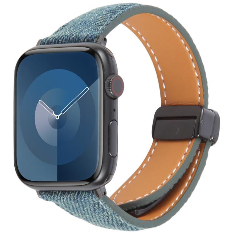 Folding Magnetic Buckle Denim Leather Watch Band, For Apple Watch 46mm / 49mm / 45mm / 44mm, For Apple Watch 42mm / 41mm / 40mm / 38mm