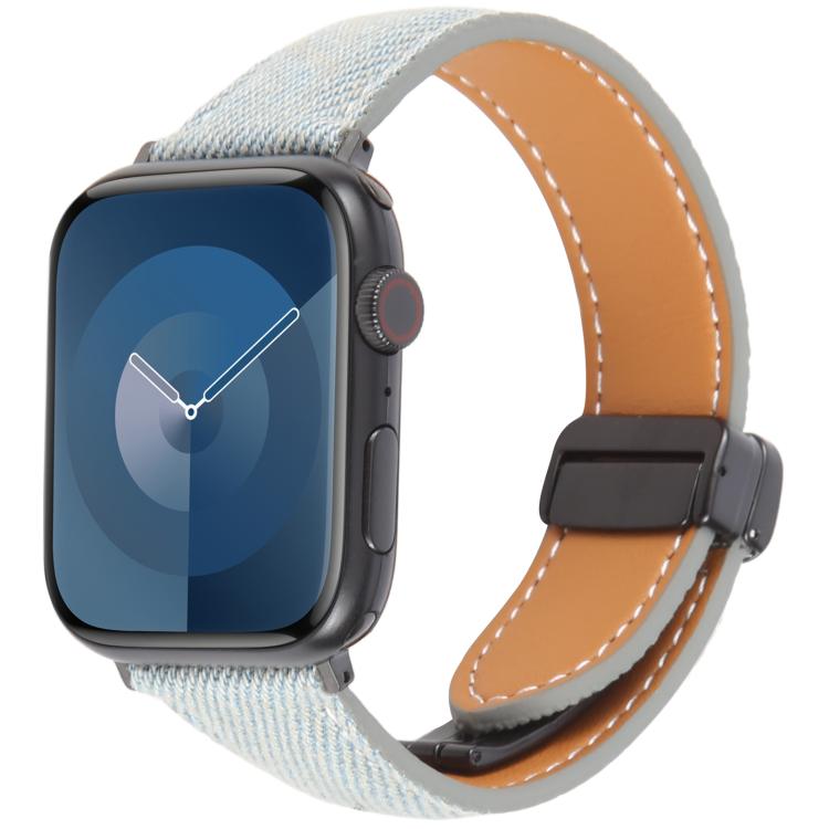 Folding Magnetic Buckle Denim Leather Watch Band, For Apple Watch 46mm / 49mm / 45mm / 44mm, For Apple Watch 42mm / 41mm / 40mm / 38mm