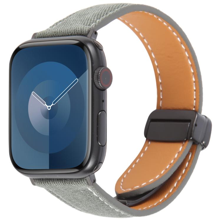 Folding Magnetic Buckle Denim Leather Watch Band, For Apple Watch 46mm / 49mm / 45mm / 44mm, For Apple Watch 42mm / 41mm / 40mm / 38mm