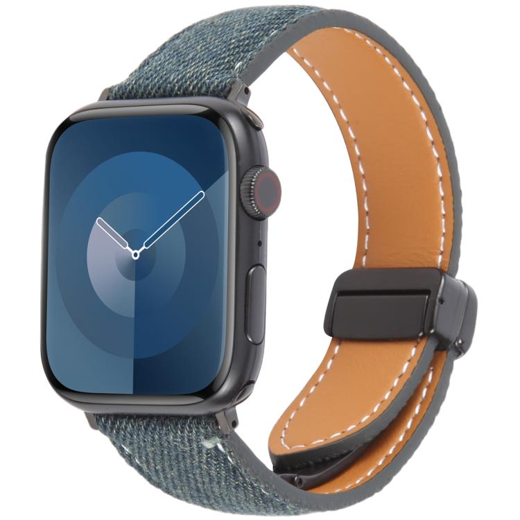 Folding Magnetic Buckle Denim Leather Watch Band, For Apple Watch 46mm / 49mm / 45mm / 44mm, For Apple Watch 42mm / 41mm / 40mm / 38mm