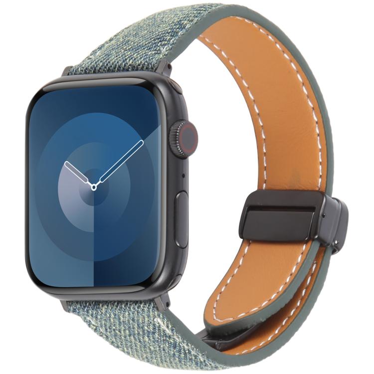 Folding Magnetic Buckle Denim Leather Watch Band, For Apple Watch 46mm / 49mm / 45mm / 44mm, For Apple Watch 42mm / 41mm / 40mm / 38mm