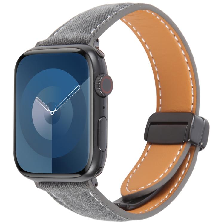 Folding Magnetic Buckle Denim Leather Watch Band, For Apple Watch 46mm / 49mm / 45mm / 44mm, For Apple Watch 42mm / 41mm / 40mm / 38mm