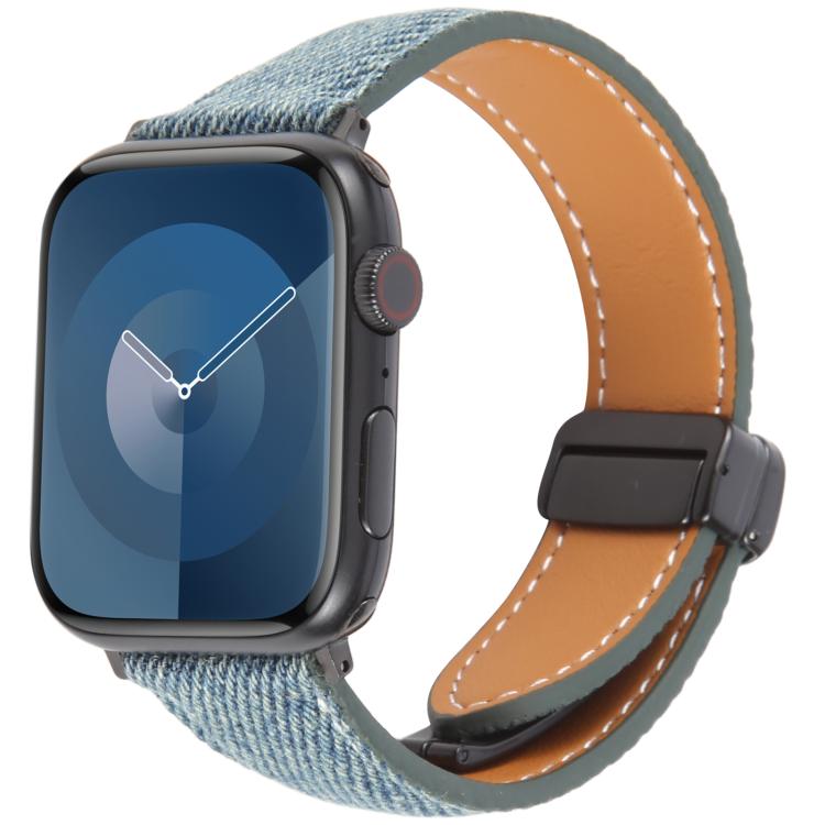 Folding Magnetic Buckle Denim Leather Watch Band, For Apple Watch 46mm / 49mm / 45mm / 44mm, For Apple Watch 42mm / 41mm / 40mm / 38mm