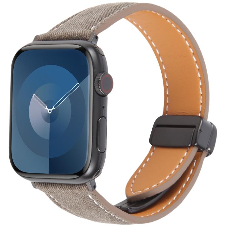 Folding Magnetic Buckle Denim Leather Watch Band, For Apple Watch 46mm / 49mm / 45mm / 44mm, For Apple Watch 42mm / 41mm / 40mm / 38mm