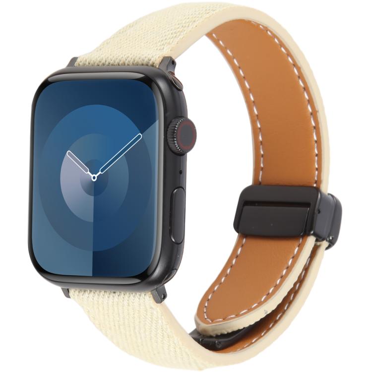 Folding Magnetic Buckle Denim Leather Watch Band, For Apple Watch 46mm / 49mm / 45mm / 44mm, For Apple Watch 42mm / 41mm / 40mm / 38mm