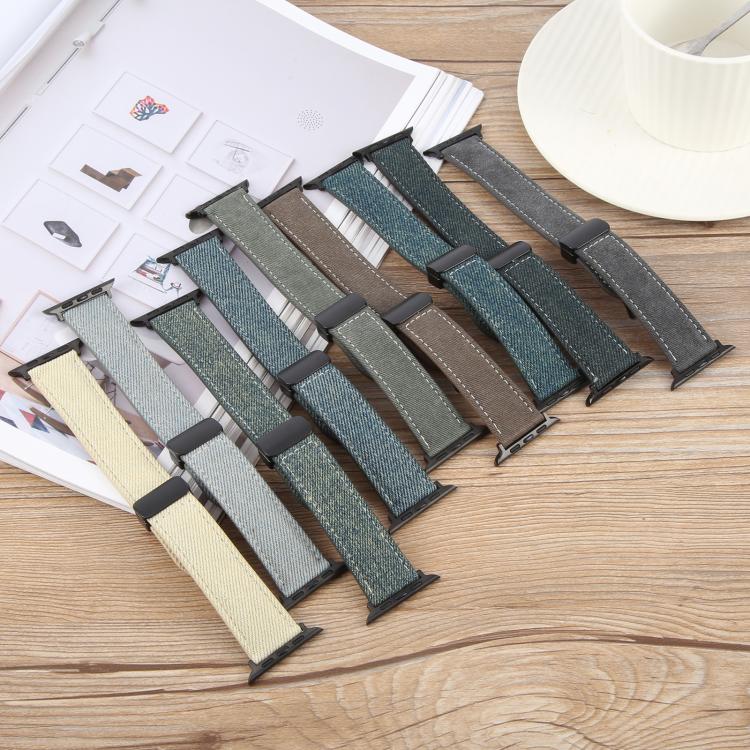 Folding Magnetic Buckle Denim Leather Watch Band, For Apple Watch 46mm / 49mm / 45mm / 44mm, For Apple Watch 42mm / 41mm / 40mm / 38mm