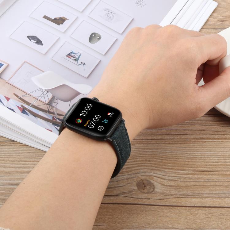 Folding Magnetic Buckle Denim Leather Watch Band, For Apple Watch 46mm / 49mm / 45mm / 44mm, For Apple Watch 42mm / 41mm / 40mm / 38mm