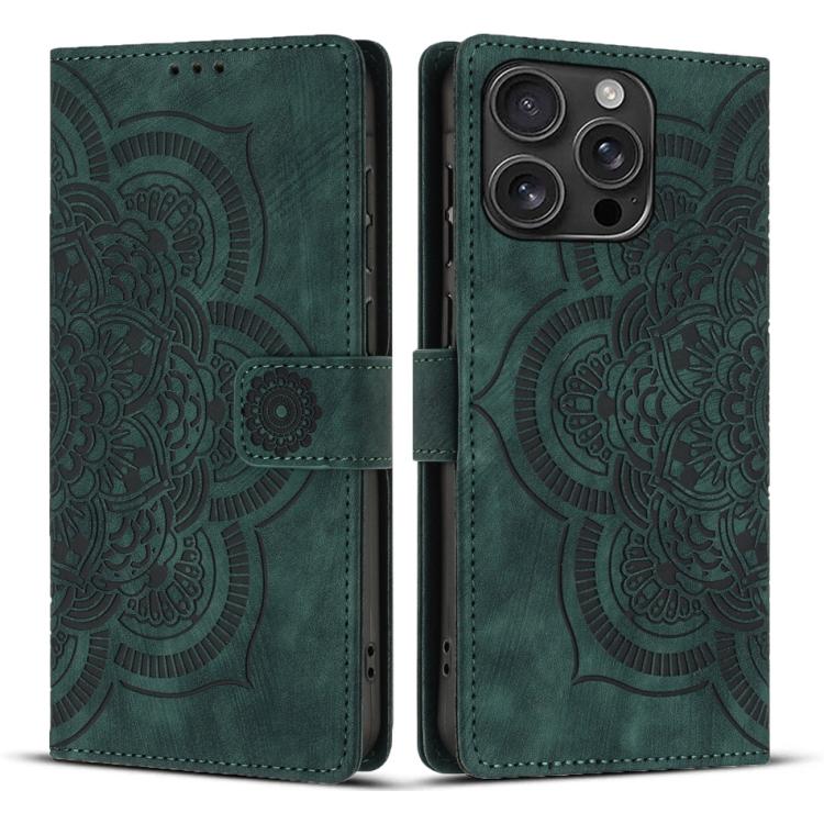 Mandala Embossed Retro Frosted Leather Phone Case, For iPhone 16e, For iPhone 16 Pro Max, For iPhone 16 Pro, For iPhone 16 Plus