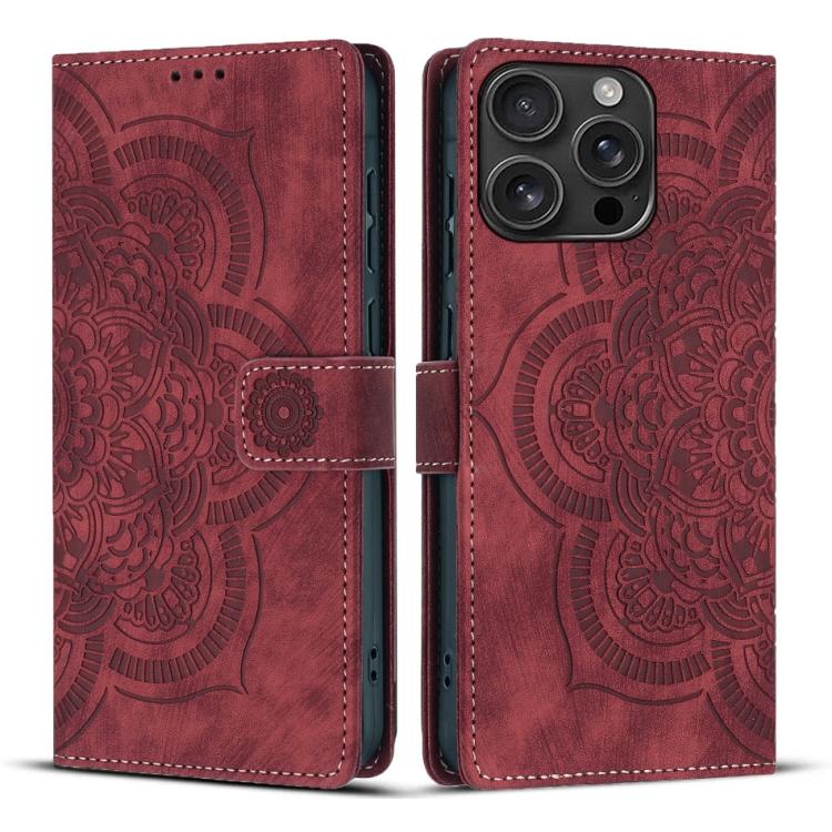 Mandala Embossed Retro Frosted Leather Phone Case, For iPhone 16e, For iPhone 16 Pro Max, For iPhone 16 Pro, For iPhone 16 Plus